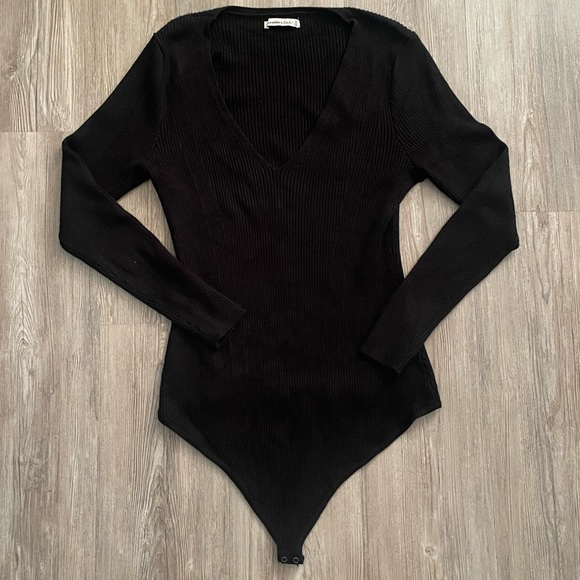 Abercrombie & Fitch Tops - Abercrombie & Fitch - Black Ribbed Long Sleeve Thong Bodysuit